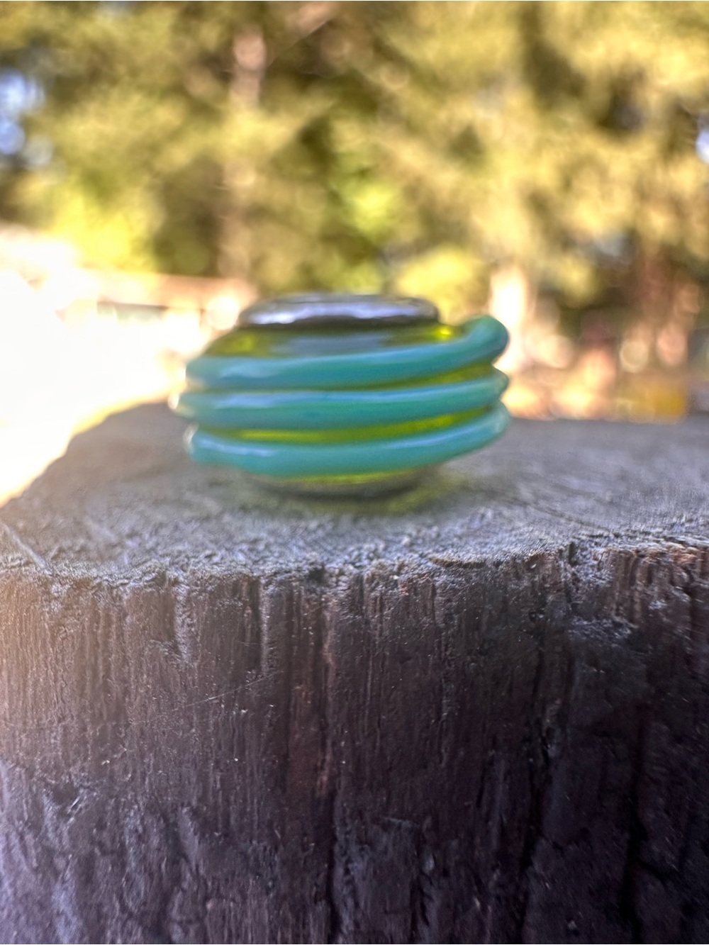 Authentic Pandora Retired Teal Ribbon Lime Green Murano Glass Charm Bead
